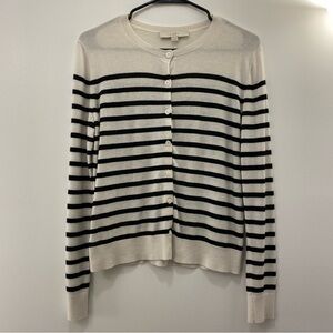 Striped LOFT crewneck button-down cardigan - wool blend